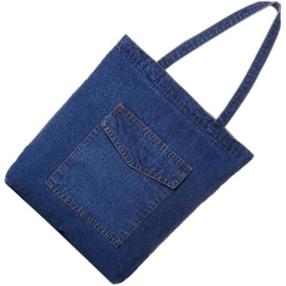 denim Shoulder Bag Large Capacity Zipper Closure Casual Tote- Picture 1 - Picture 7 of 8